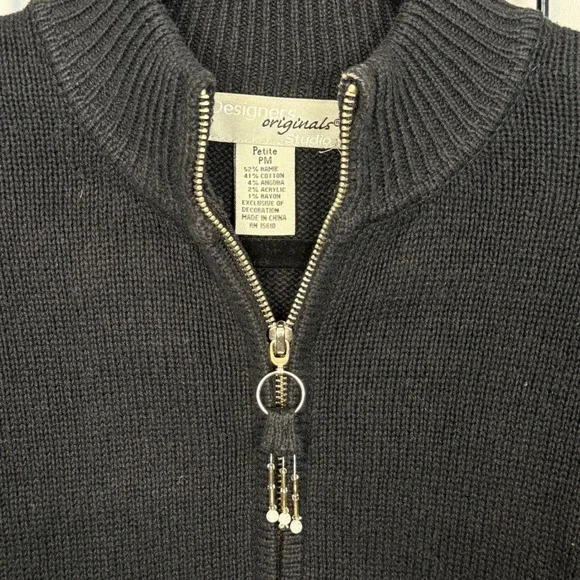 Vintage Designers‎ Originals Sweater Womens Medium Petite Black Cat Lover Zip - Picture 7 of 10